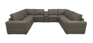 English Elm Large Modular Sectional Sofa Top Grain Leather Match Square Arm Living Room Olive Green B2748S00147