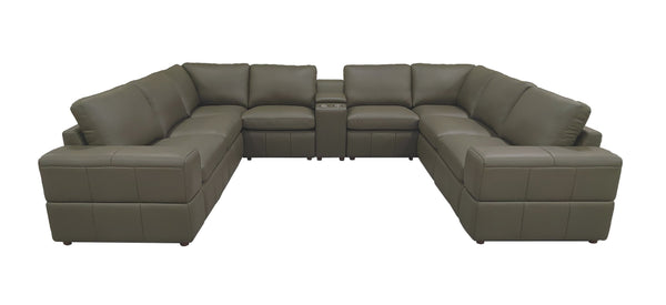 English Elm Large Modular Sectional Sofa Top Grain Leather Match Square Arm Living Room Olive Green B2748S00147