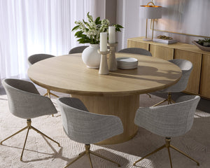 Sunpan Kalla Dining Table - Elegant Oak Design with Brushed Gold Accents for Contemporary Dining Spaces Round - 68W x 68D x 30.5H