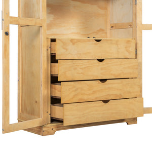 English Elm Topmax Solid Pine Pantry Cabinet with Glass Doors Four Drawers Farmhouse Storage Natural SP000086AAA