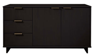 English Elm Granville 55" Sideboard with Solid Wood Ribbed Drawers, Gold Steel Handles & 3 Concealed Shelves Black B365S00115
