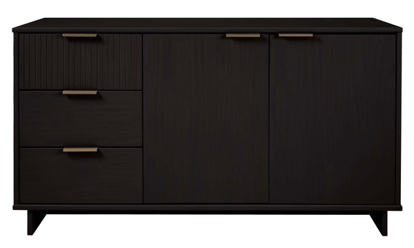 English Elm Granville 55" Sideboard with Solid Wood Ribbed Drawers, Gold Steel Handles & 3 Concealed Shelves Black B365S00115