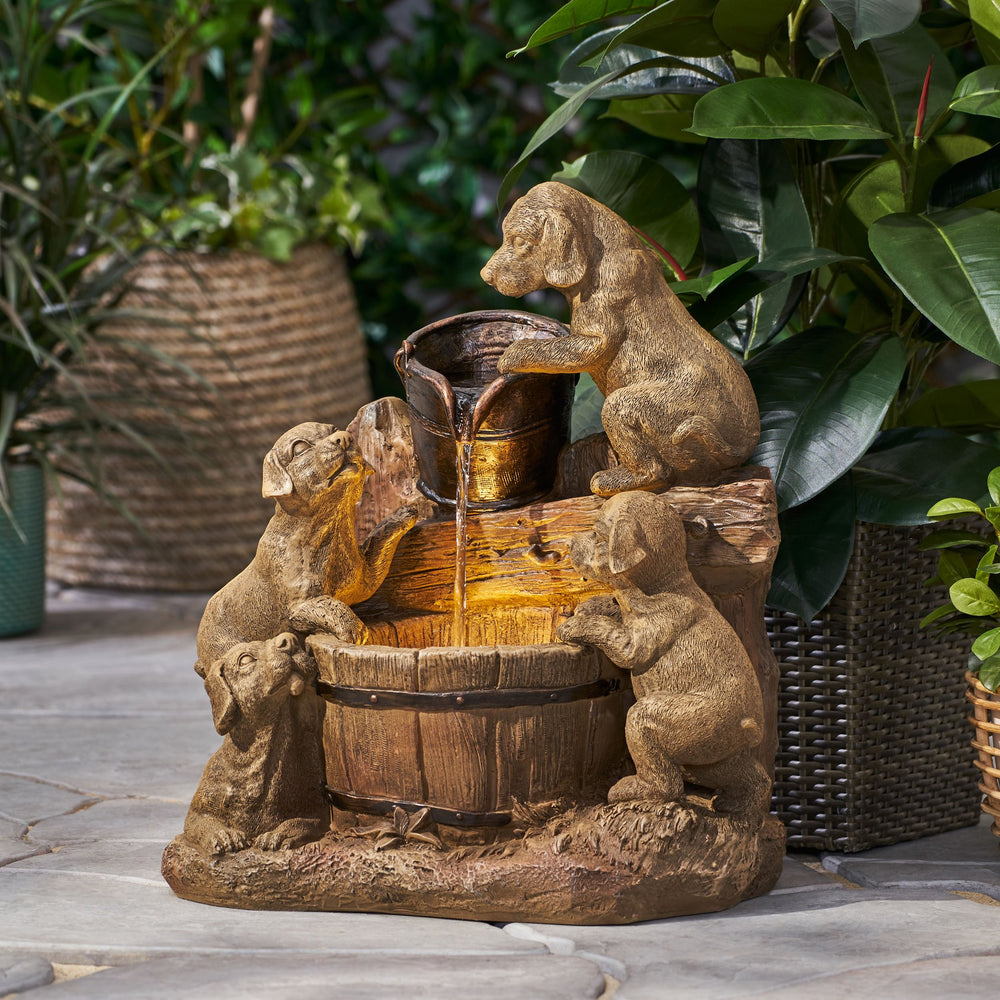 English Elm Christopher Knight Home® - DIMMOCK Handcrafted 22.75" Weather-Resistant Polyresin Fountain with Pump, Underwater Lights & Puppies 71785.00LBRN