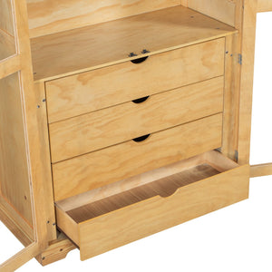 English Elm Topmax Solid Pine Pantry Cabinet with Glass Doors Four Drawers Farmhouse Storage Natural SP000086AAA