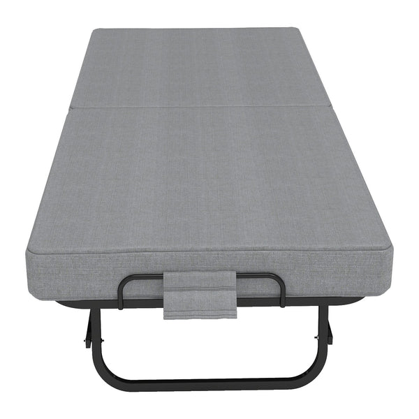 English Elm Portable Guest Folding Bed with Memory Foam and Linen Upholstery on Lockable Casters T3963P481971