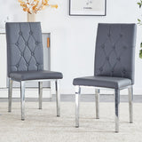 Gray Armless Dining Chairs Set - Elegant & Mysterious Tone, Grid & Buckle Back Design, Vintage Fashion - 2 Pieces