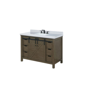 English Elm Rustic 48" Brown Vanity with Cultured Marble Top, Soft-Close Drawers, Matte Black Faucet Included B2731P260131