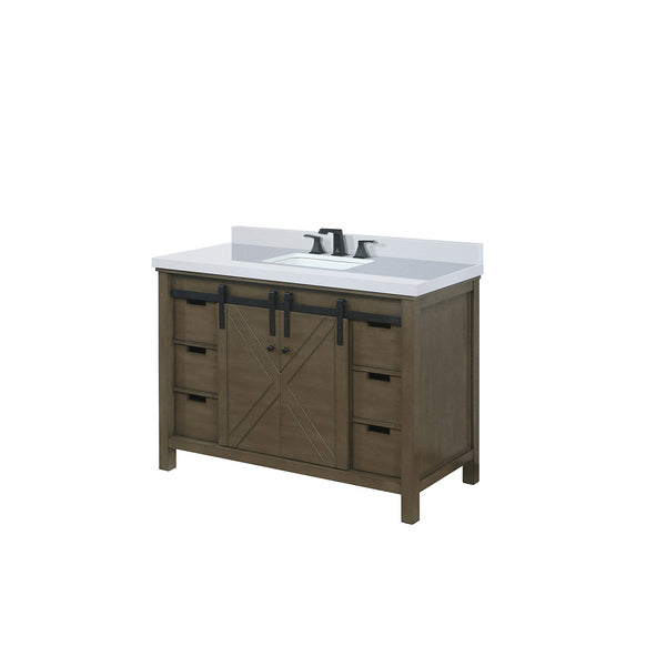 English Elm Rustic 48" Brown Vanity with Cultured Marble Top, Soft-Close Drawers, Matte Black Faucet Included B2731P260131