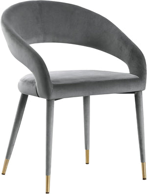 English Elm Modern Velvet Upholstered Dining Chair Set Arched Back Gold Tipped Wooden Legs Gray B011P439062