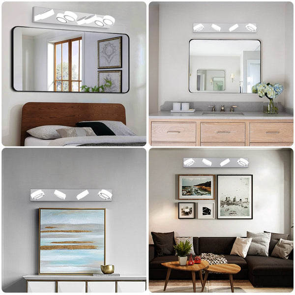 English Elm 29" Modern 4-Light LED Vanity Light Chrome Finish, Dimmable 6000K Bright Bathroom Mirror Fixture W1340P206814