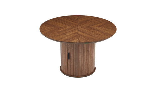 English Elm Round Wood Dining Table with Dual Storage Compartments for Kitchen or Small Spaces W3590P355174
