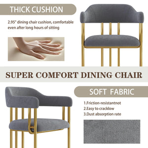 English Elm Dining Chair with Gold Tone Steel Legs Upholstered in Textured Fabric for Modern Homes Grey W1567P344006