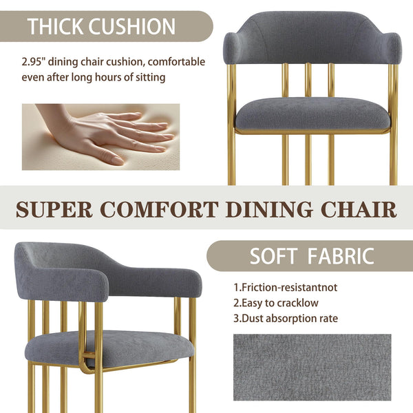 English Elm Dining Chair with Gold Tone Steel Legs Upholstered in Textured Fabric for Modern Homes Grey W1567P344006