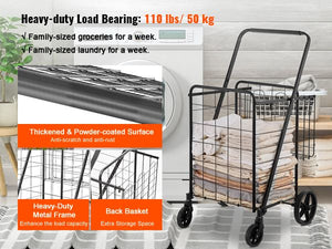 English Elm Folding Utility Cart with Dual Baskets Iron Frame 110 Lb Capacity Swivel Wheels W2181P365208