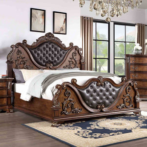 English Elm Pearl White Queen Bed Baroque Carved Tufted Headboard Formal Master Bedroom Statement B2741S00811