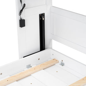 English Elm Twin Size Murphy Bed With Led Light – Stylish Space-Saving Wall Bed In White & Brown Cabinet Design N7090004013K-GIGA