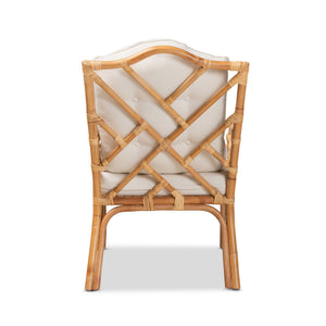 English Elm Modern Bohemian Rattan Accent Chair with Woven Backrest and White Upholstered Seat B2750P470028