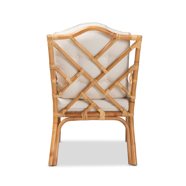 English Elm Modern Bohemian Rattan Accent Chair with Woven Backrest and White Upholstered Seat B2750P470028