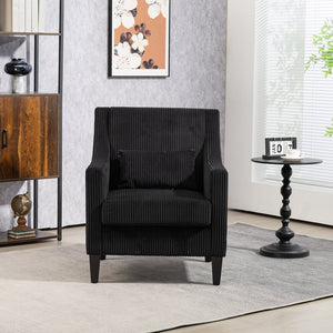 English Elm COOLMORE Modern Accent Chair with Corduroy Upholstery, Solid Wood Frame, Supportive Dual Pillows for Cozy Living Spaces Black W395P195364