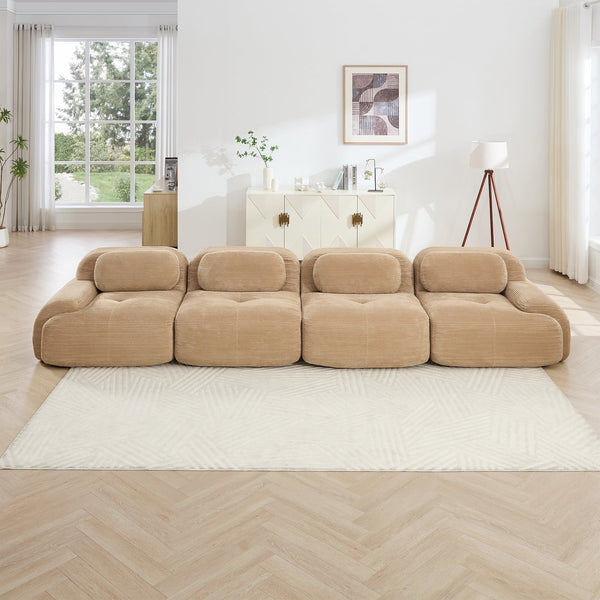 English Elm 4-seat Modular Corduroy Sectional Sofa Low Profile Ergonomic Living Room Seating Camel W714S01243