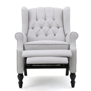 English Elm Charcoal Wingback Pushback Recliner with Button Tufted Diamond Fabric Upholstery Light Grey N763P410529R