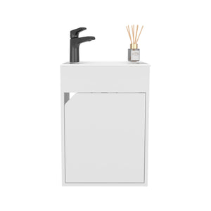English Elm Bathroom Compact Vanity with Sink and Single Door Cabinet, Engineered Wood, Modern Minimalist Design White 25.98 L x 18.9 W x 11.02 H B097P350308