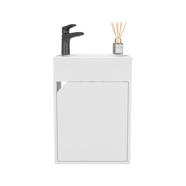 English Elm Bathroom Compact Vanity with Sink and Single Door Cabinet, Engineered Wood, Modern Minimalist Design White 25.98 L x 18.9 W x 11.02 H B097P350308