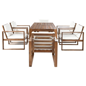 English Elm Trexm Acacia Wood Outdoor Dining Set Seats Six with Umbrella Hole Rustic Patio Beige,Mocha TM000019AAP