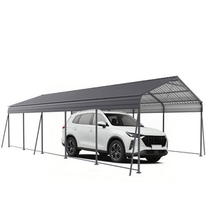 English Elm Metal Carport 13x26 Ft Galvanized Steel Frame Outdoor Vehicle and Boat Shelter W419S00062