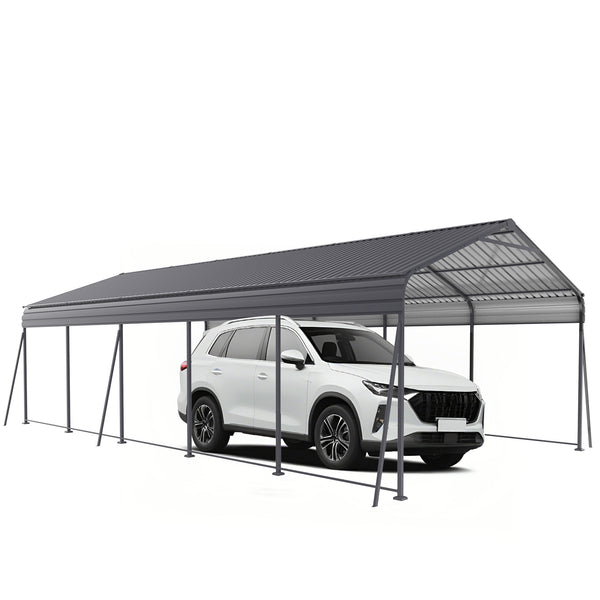 English Elm Metal Carport 13x26 Ft Galvanized Steel Frame Outdoor Vehicle and Boat Shelter W419S00062