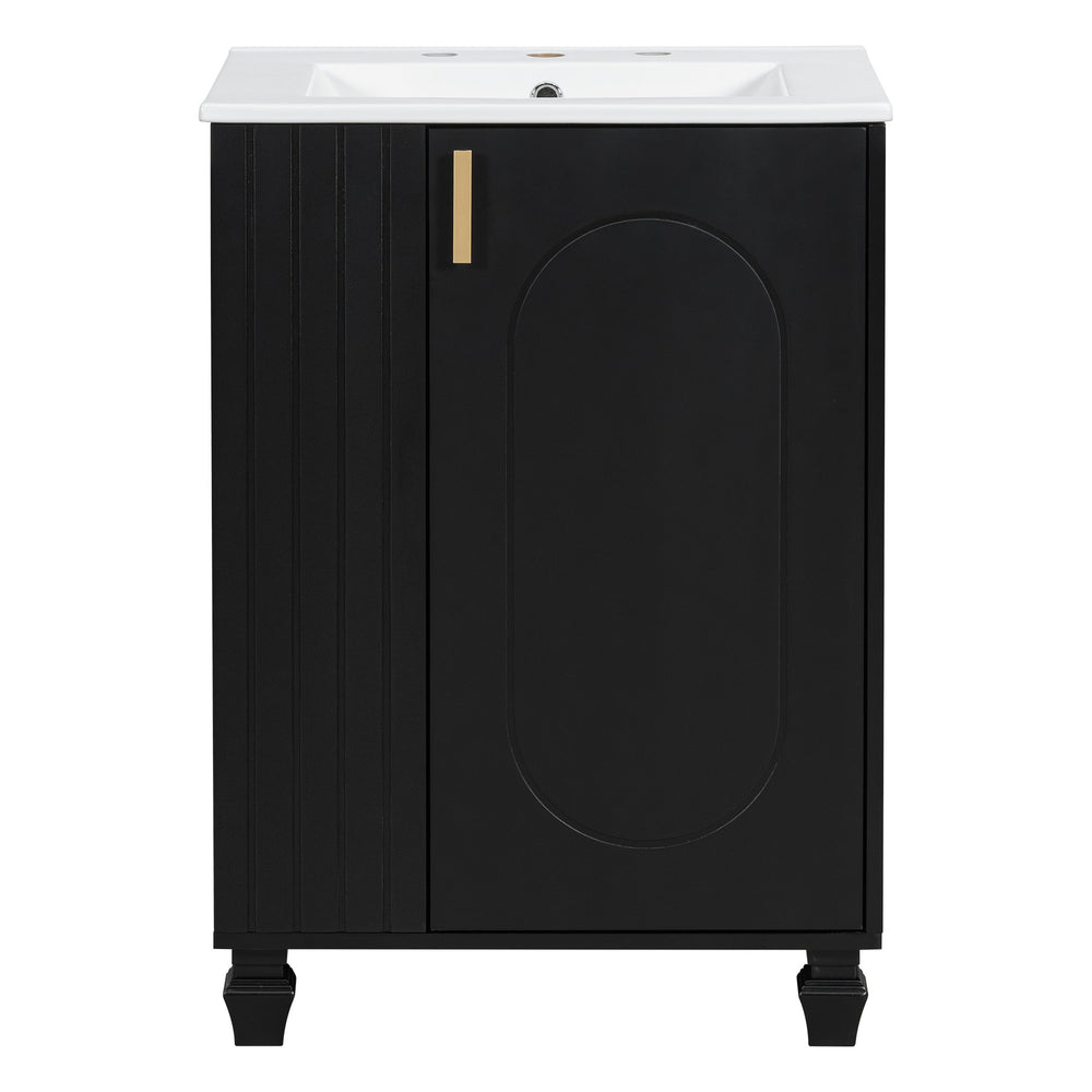 English Elm Christopher Knight Home® - 24" Retro Bathroom Vanity with Ceramic Sink, Solid Wood Frame, Soft-Close Door, Ample Storage Black N759P293645B