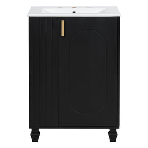 English Elm Christopher Knight Home® - 24" Retro Bathroom Vanity with Ceramic Sink, Solid Wood Frame, Soft-Close Door, Ample Storage Black N759P293645B