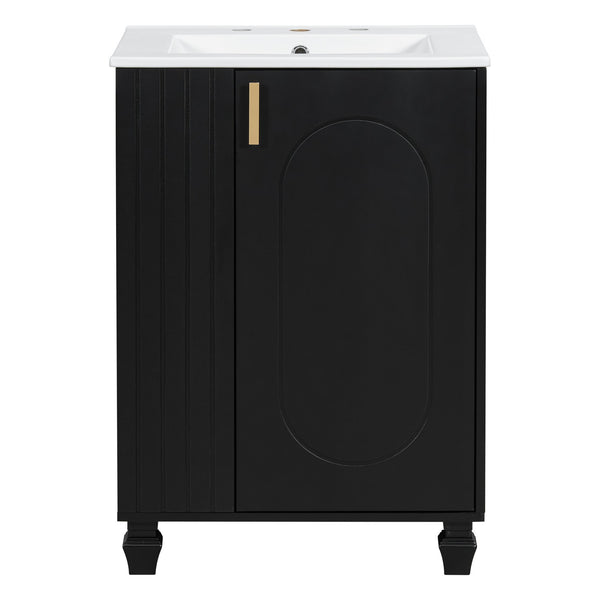 English Elm Christopher Knight Home® - 24" Retro Bathroom Vanity with Ceramic Sink, Solid Wood Frame, Soft-Close Door, Ample Storage Black N759P293645B