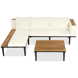English Elm <old Sku Acacia Wood Outdoor Sectional Sofa with Chaise Coffee and Side Table Included Beige N704F201251A