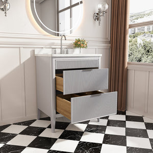English Elm Fully Assembled 30'' Grey Freestanding Bathroom Vanity With Marble Top & Dual Handle Sets - Ready To Use! W1826P308972