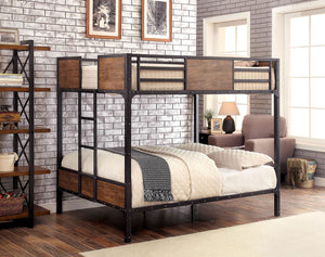 English Elm Industrial Bunk Bed Twin Over Twin Metal Pipe Frame with Built-In Ladder, Guard Rails, Rustic Accent Black 76 L x 58 W x 6 H B2741P353077