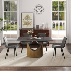 English Elm 55.12"Modern Sintered Stone Dining Table with Bronze Iron Legs — Sleek Rectangular Top, Seats 6, 400 lb Capacity Antique Brass,Black W1535S00555