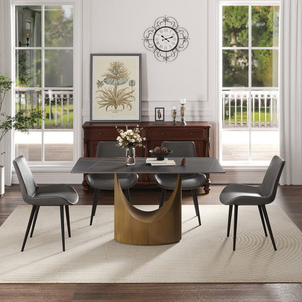 English Elm 55.12"Modern Sintered Stone Dining Table with Bronze Iron Legs — Sleek Rectangular Top, Seats 6, 400 lb Capacity Antique Brass,Black W1535S00555