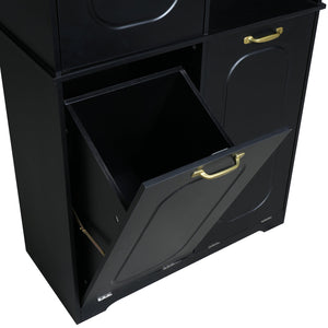 English Elm [video] Freestanding 68 Inch Tall Storage Cabinet with Tilt Out Hampers and Soft Close Door Black N759S427900B