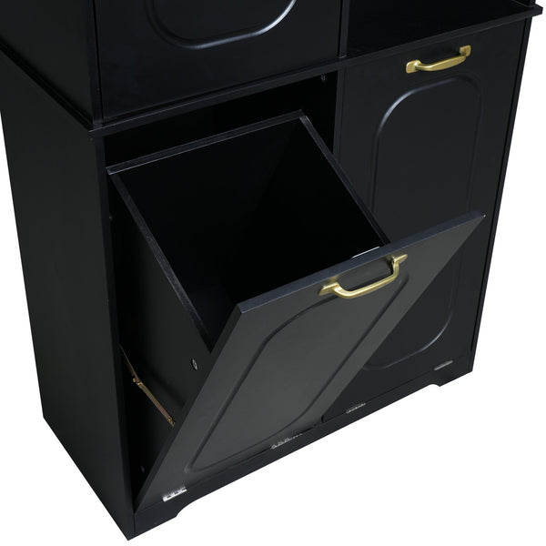 English Elm [video] Freestanding 68 Inch Tall Storage Cabinet with Tilt Out Hampers and Soft Close Door Black N759S427900B