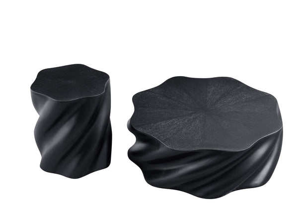 English Elm 35" Sculptural Petal Coffee Table Matte Black Fiberglass Fluted Base Living Room W2664P462014