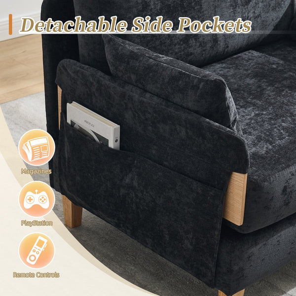 English Elm Foldable sofa bed recliner with three pillows, 3-in-1 convertible sleeper for small spaces, mid-century modern comfort Black W395P290560