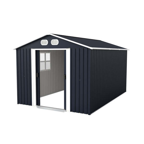 English Elm Campcraft 8x12 Outdoor Metal Storage Shed Lockable Weatherproof Backyard Tool House Dark Gray W1598S00042