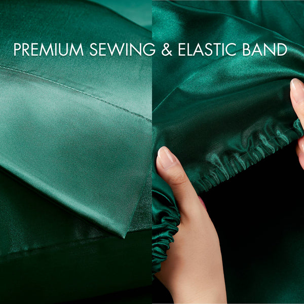 JLA Home Madison Park Essentials - Luxury Satin 6 PC Sheet Set — OEKO-TEX Certified, Wrinkle-Resistant, Silky Smooth for Beauty Sleep Emerald MPE20-1146