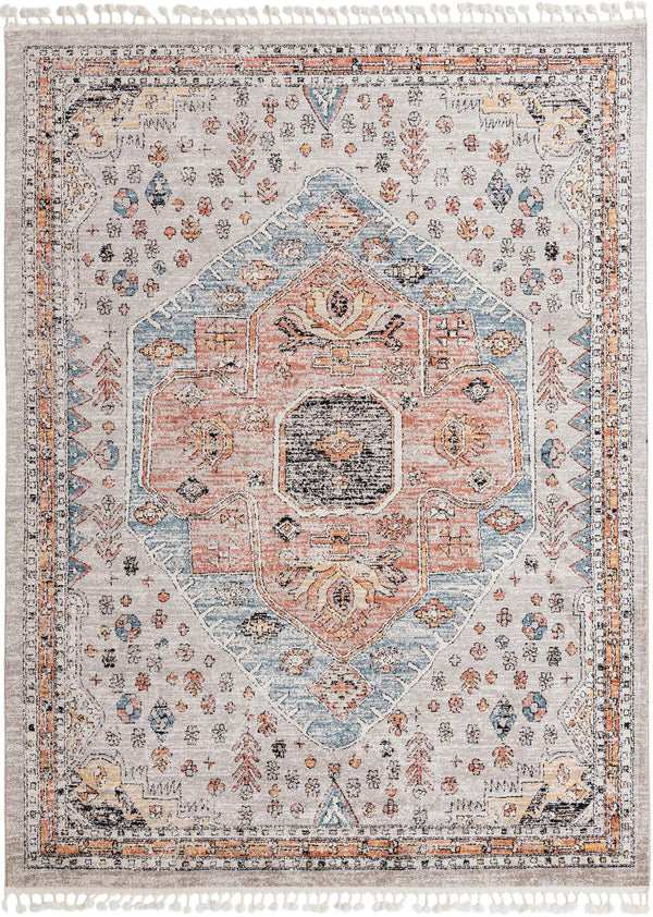 Unique Loom Aramis Victor Machine Made Tribal Rug Gray, Black/Ivory/Rust Red/Terracotta/Light Blue 9' 0" x 12' 2"