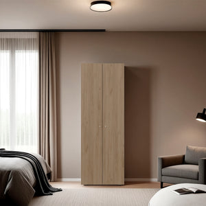 English Elm Armoire 66.9" H With 2 Doors & 4 Shelves, Modern Natural Oak & White Design For Stylish Storage B097P395867
