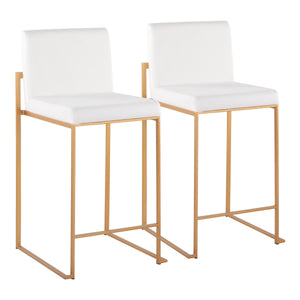 English Elm Fuji Contemporary High Back Counter Stool Set Of 2 – Luxe White Velvet & Gold Steel For Modern Glamour B202P221946