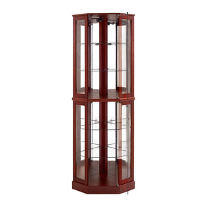 English Elm 6 Shelf Corner Curio Cabinet with Interior Lighting, Mirrored Back, Glass Shelves for Displays Cherry W1693P165027