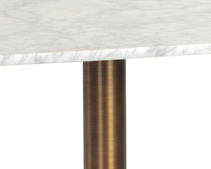 Sunpan Enco Bistro Table - Elegant Art Deco Design with Solid Carrara Marble Top and Antique Gold Base Square - 30W x 30D x 30H