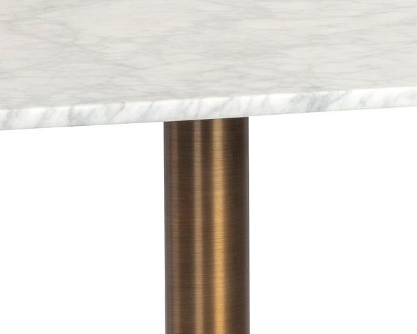 Sunpan Enco Bistro Table - Elegant Art Deco Design with Solid Carrara Marble Top and Antique Gold Base Square - 30W x 30D x 30H